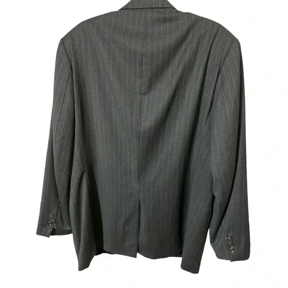 Lauren Ralph Lauren‎ Blazer 46L Grey Pinstripe 100% Wool Two Button Jacket Vtg